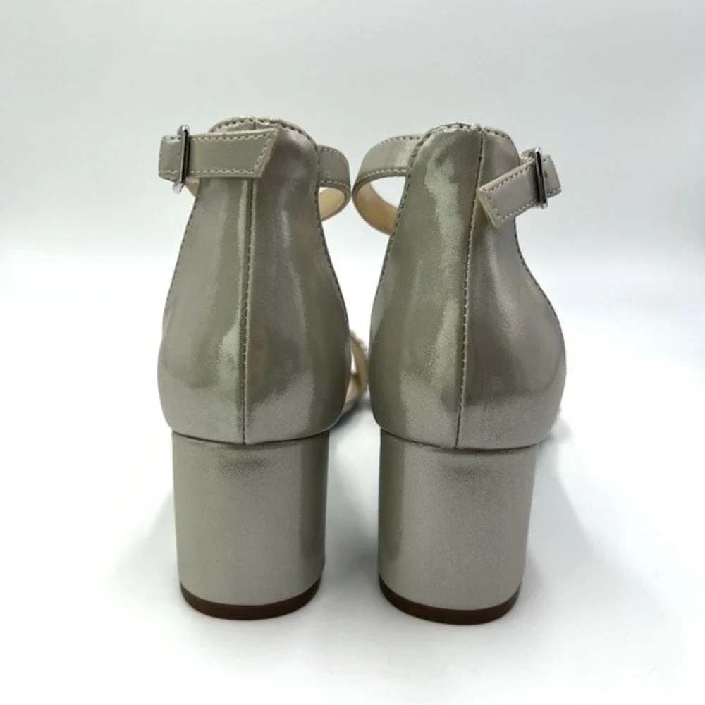 Betsey Johnson Size 6 Mel Silver Jeweled‎ Jewel Block Dress Heels Sandals Shoes